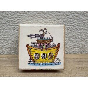 Vtg Stamp Craze Noah's Ark Wood Mounted Rubber Stamp